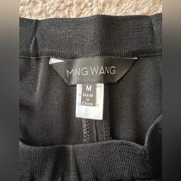 MING WANG Knit Straight-Leg Sz M Black Pull-On Pants Elastic Waistband - Picture 3 of 8